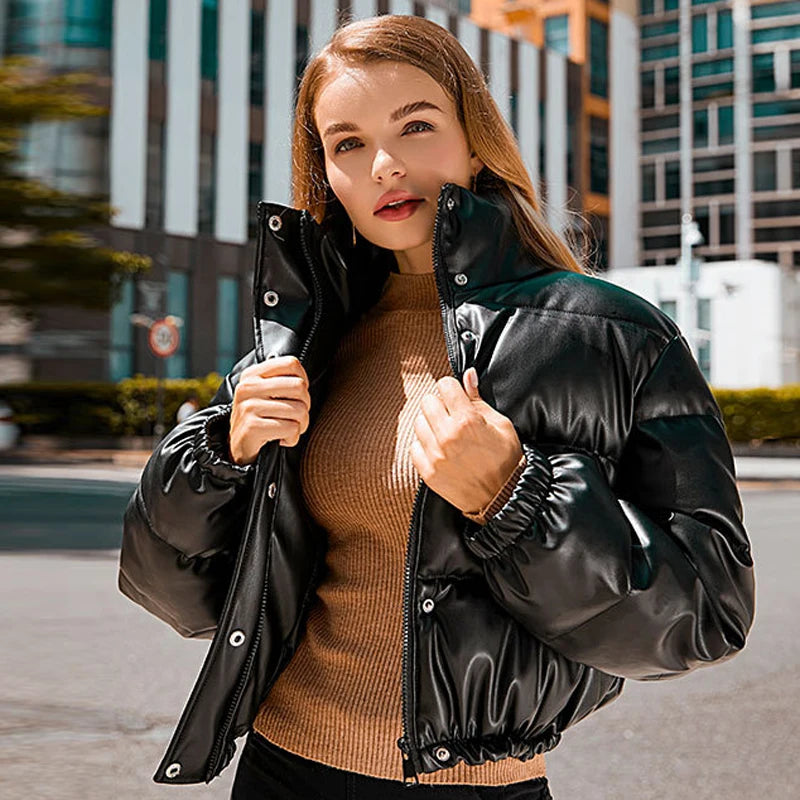 Abrigos de Cuero PU Grueso para Mujer de Invierno