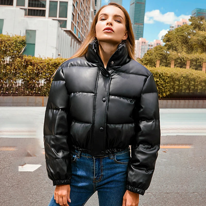 Abrigos de Cuero PU Grueso para Mujer de Invierno