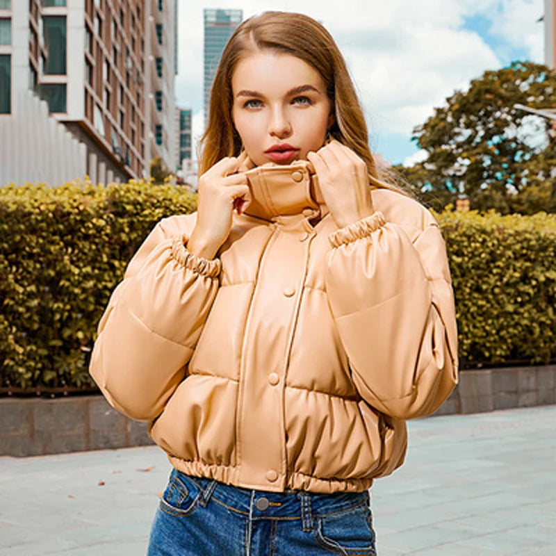 Abrigos de Cuero PU Grueso para Mujer de Invierno